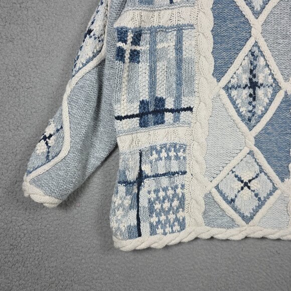 Vintage Grandma Sweater Womens Size Large 3D Cable-Knit Pullover Argyle USA 90s - Picture 4 of 13